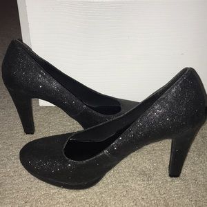 Black glitter heels